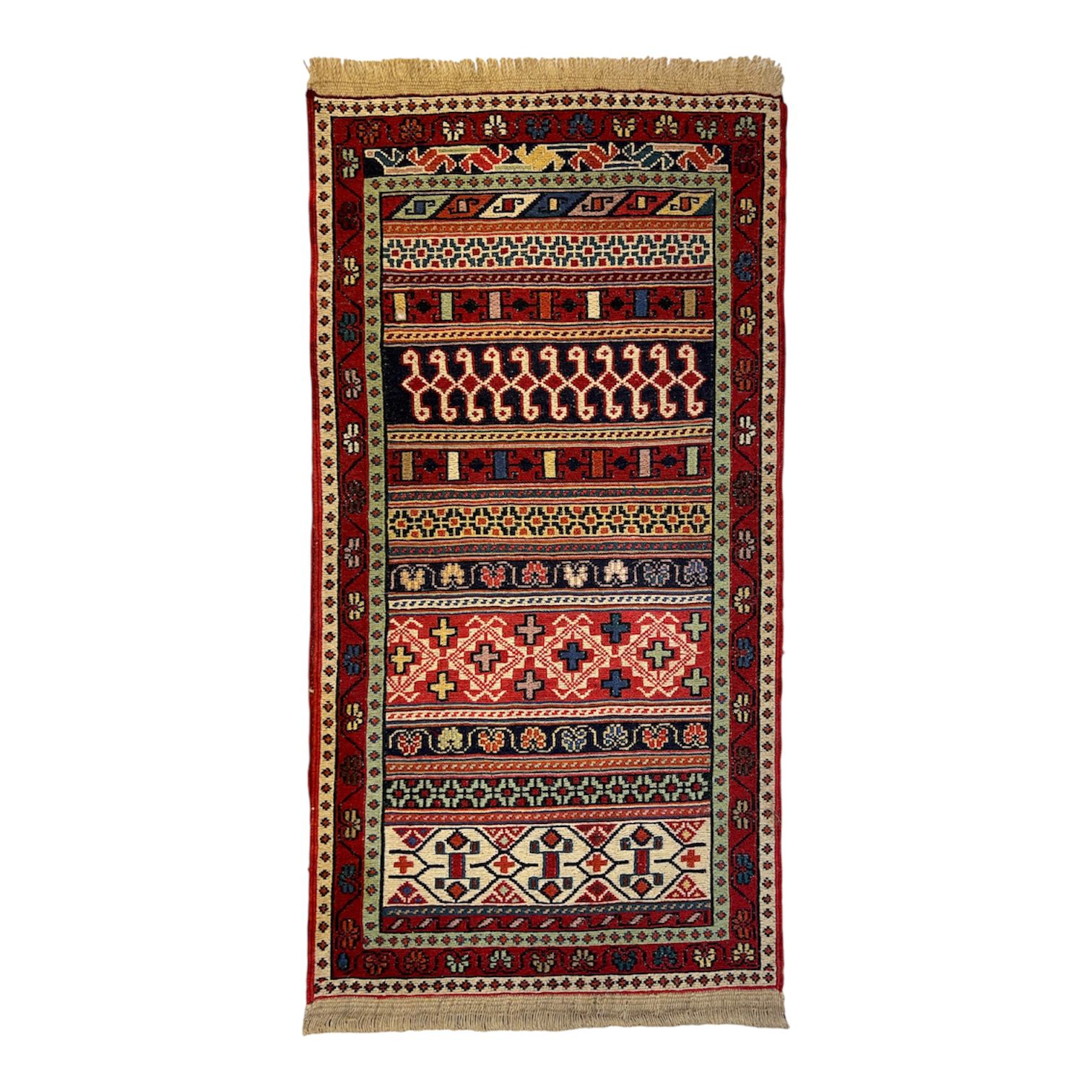 سجادة صوف سوماتش قوقازية فارسية مُصنَّعة يدويًا | ‎50×200 سم (متاحة أيضًا ‎50×100 سم نصف) - صورة 2
