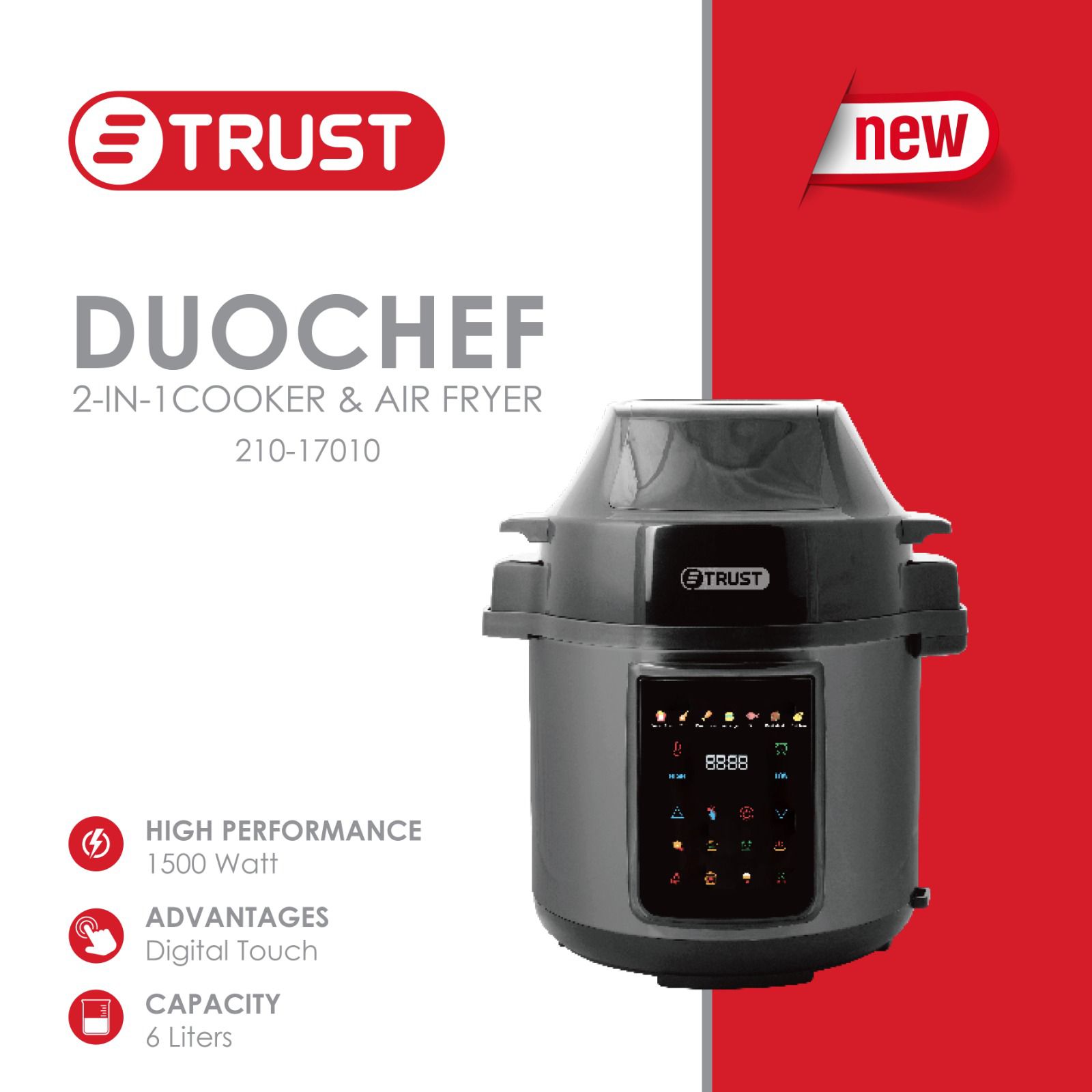 DUOCHEF סיר וכיריים חכמות עם טיגון באוויר – ‎6 ליטר