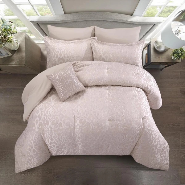 7-Piece King Size Jacquard Comforter Set – Maximos Tea Rose - صورة 3