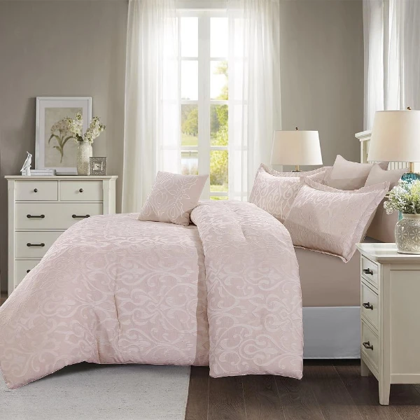 7-Piece King Size Jacquard Comforter Set – Maximos Tea Rose - صورة 4