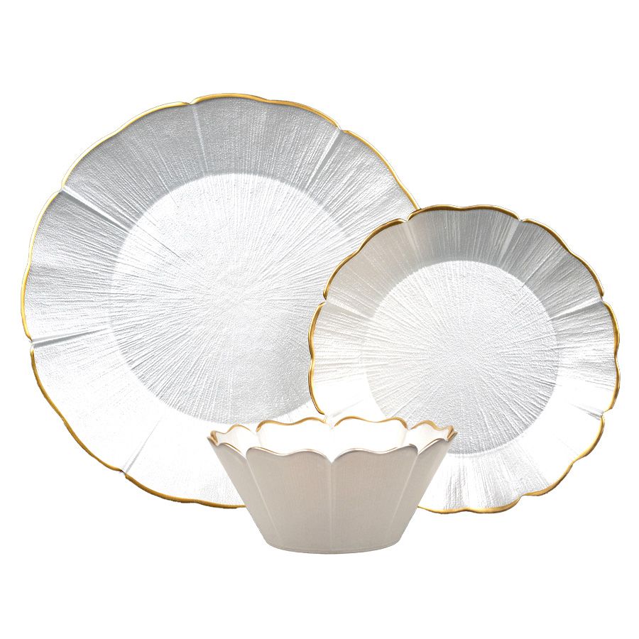 طقم أطباق زجاجية مكون من 18 قطعة LOTUS WHITE PEARL GOLD لؤلؤي أبيض