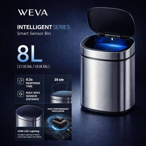 Voya Intelligent Sensor Trash Can Waste Bin - 8 Liter - Tungsten Steel - صورة 9