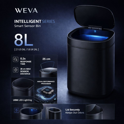 Voya Intelligent Sensor Trash Can Waste Bin - 8 Liter - Tungsten Steel - صورة 8