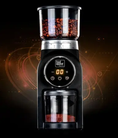 Electric coffee bean grinder with precise timer and 30 different grinding options