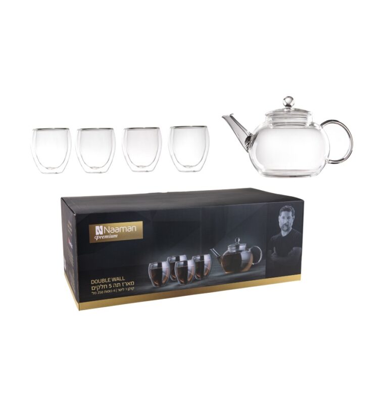 طقم 5 قطع، إبريق سعة 1 لتر + 4 أكواب سعة 250 مل، من نعمان