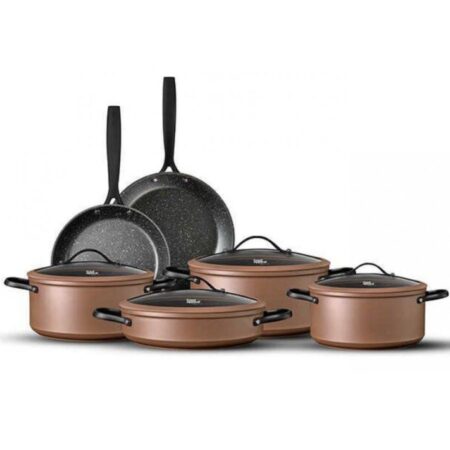 10-piece pot set - REGAL Rose Gold Black Handles