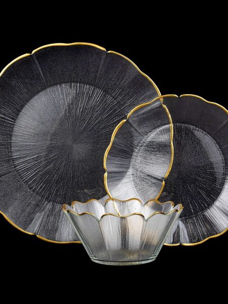 18-piece plate set, LOTUS GOLD transparent glass