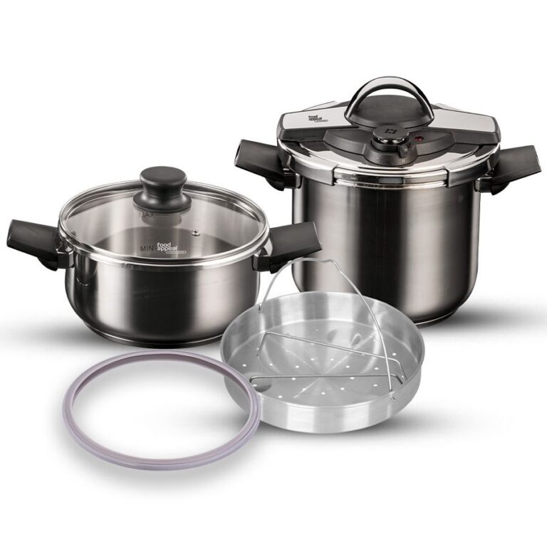 סט 4 חל' סיר לחץ בטיחותי 7 ל' + 5 ל' 22 ס"מ + סלסלת אידוי Defender בטכנולוגיית Active Shield