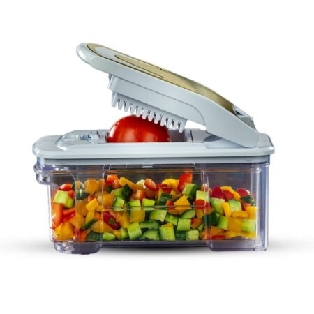 Cuts vegetables and fruits from Cube Master Pro which includes a 2-blade drawer