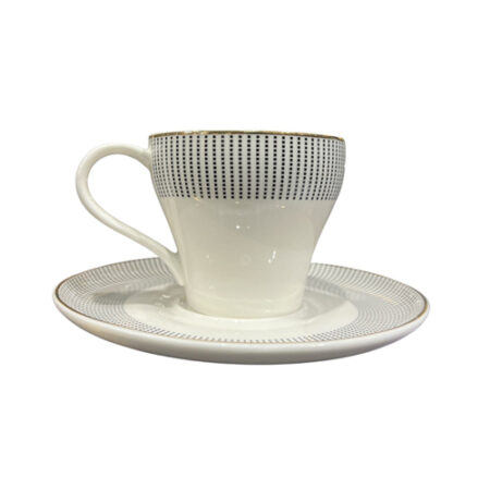 Set of 6 cups and porcelain plates – modern design in black and white