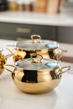 3-Piece Pot Set Tomby Naaman Golden Stainless Steel