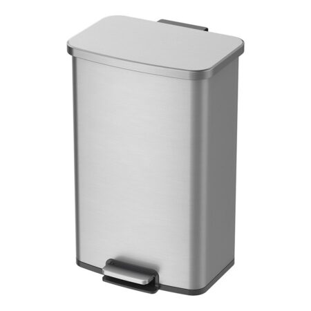 Square trash can 50 liters TITUS brushed stainless steel from EKO with inner bin