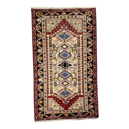 שטיח יוקרתי 210x122 ס"מ – צמר שמנת עם מוטיבים אמנותיים