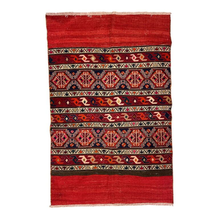 سجادة فاخرة 172x110 سم – صوف وحرير بالأحمر والأسود مع زخارف تجريدية