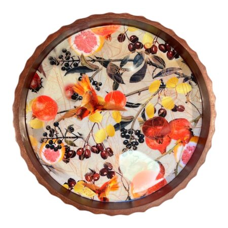 מגש עץ עגול בעבודת יד תוצרת הודו - דגם 2