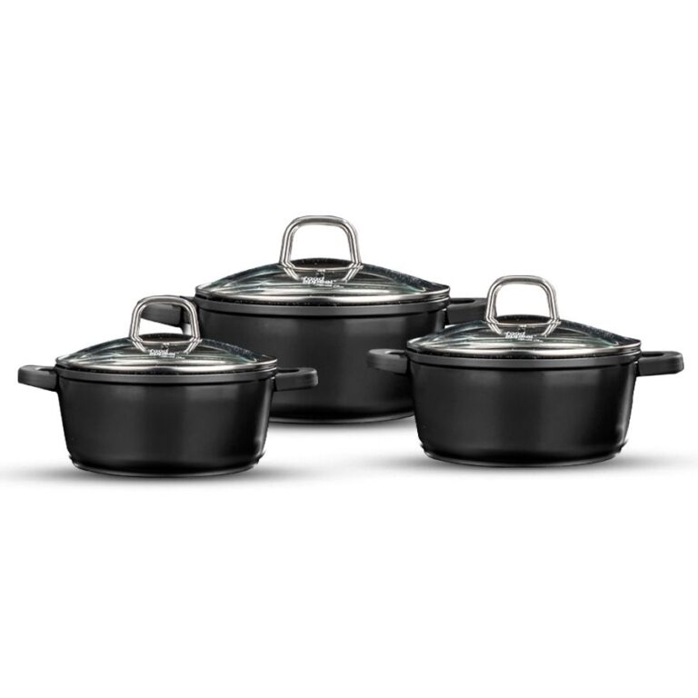 Set of 6 black marble cookware