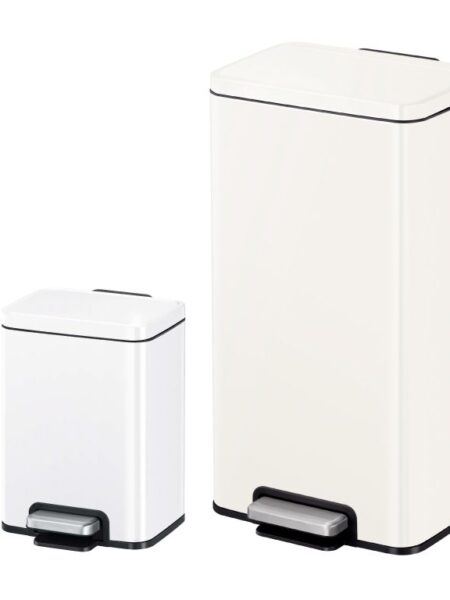 A set of 30-liter and 6-liter MADISON garbage cans in matte white from EKO