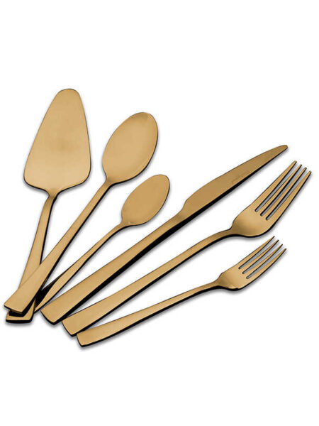 Crystalin Flat Gold 61 Piece Luxury Cutlery Set