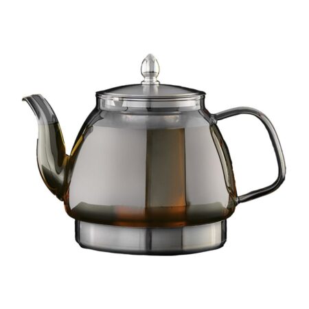 <br>إبريق شاي زجاجي سعة 1200 مل بقاعدة حثية رمادية دخانية مع مصفاة من الفولاذ المقاوم للصدأ لمشروبات BALI من Food Appeal