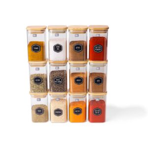 Pack of 12 square glass sturgeons for 300 ml spices + stickers from Food appeal