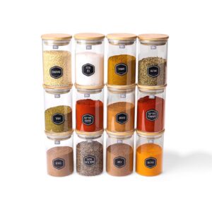 Pack of 12 round glass sturgeons for 300 ml spices + stickers from Food appeal