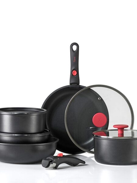 סט סירים 11 חלקים עם 2 ידיות נשלפות - FLEXI בשילוב אדום מבית Food appeal