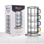 סט 4 מאגים זכוכית עם מעמד מתכת נעמן