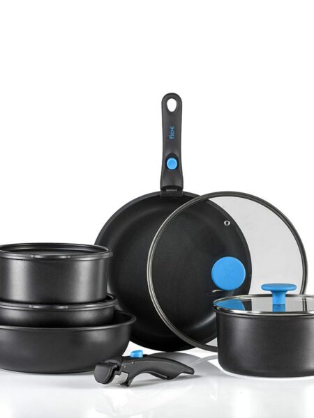 סט סירים 11 חלקים עם 2 ידיות נשלפות - FLEXI בשילוב כחול בהיר מבית Food appeal