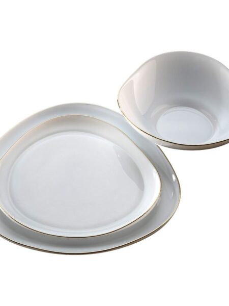 סט אוכל 18 חל' זכוכית אנטי צ'יפ אופל לבן שוליים זהב GOLD TRIO