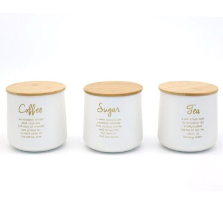 COZY HOME White Tin Sugar Coffee Tea Storage Set with Bamboo Lid