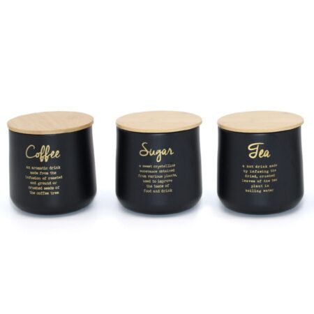 COZY HOME sugar coffee tea set made of black tin with a bamboo lid