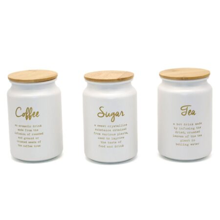 COZY HOME White Tin Sugar Coffee Tea Storage Set with Bamboo Lid