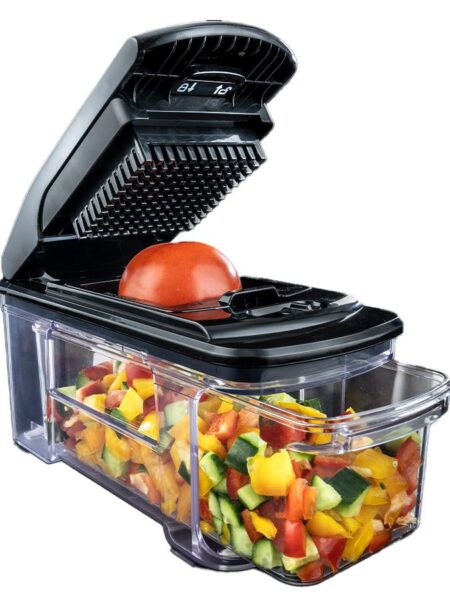 قطاعة الخضار والفواكه CUBE MASTER PRO التي تحتوي على شفرتين ودرج أسود/ذهبي