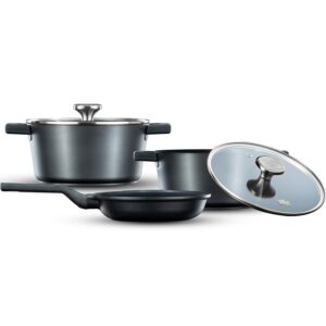 5-piece cookware set - 20/24 saucepan, 20 cm frying pan ARISTO silver handle