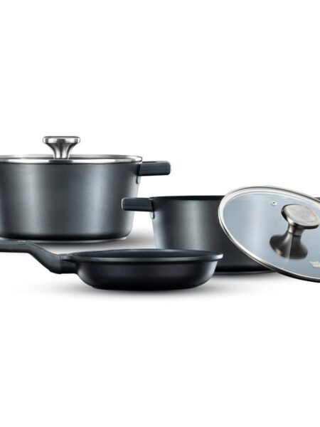 מארז כלי בישול 5 חלקים - סיר 20/24, מחבת 20 ס"מ ARISTO ידית כסף