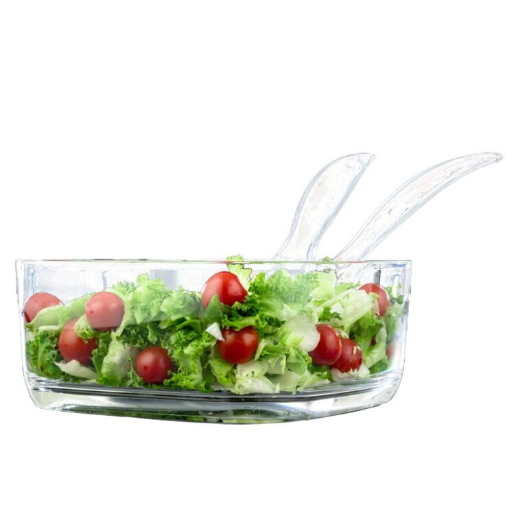 Square salad bowl 25 cm acrylic + a pair of spoons for mixing MIX AND SERVE from food appeal