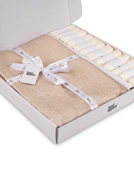 מארז מפת שולחן קרם 350 ס"מ + 12 מפיות 40 ס"מ KATHRIN OFFWHITE