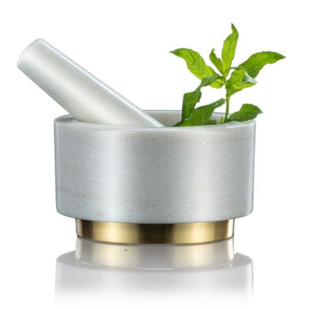Crater and pestle 14X8 cm L white marble - copper base