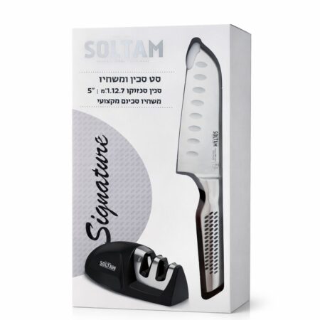 מארז סכין סנטוקו ומשחיז סולתם Signature