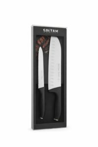 Set of 2 knives, part, black handle 17.5 + 12.5 cm