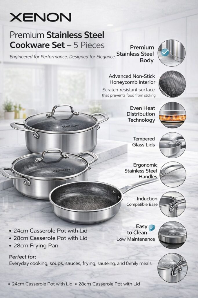 Cookware Set 5 Pieces Premium Stainless Steel Xenon