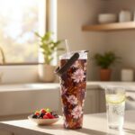 כוס נסיעות מפלדת אל חלד חום פרחוני 900 מ"ל