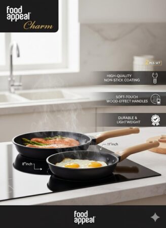 2-Piece Frying Pan Set – 20/28 cm CHARM, “Leather Effect” Mocha Handles