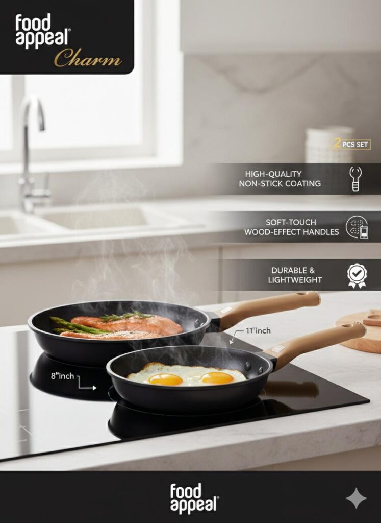 סט מחבתות 2 חלקים- מחבת 20/28 ס"מ CHARM ידיות "אפקט העור" מוקה