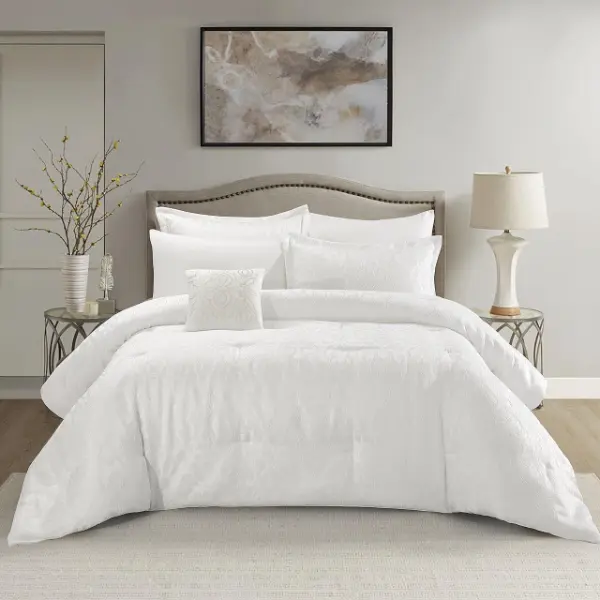7-Piece King Size Jacquard Comforter Set – Maximos Ivory