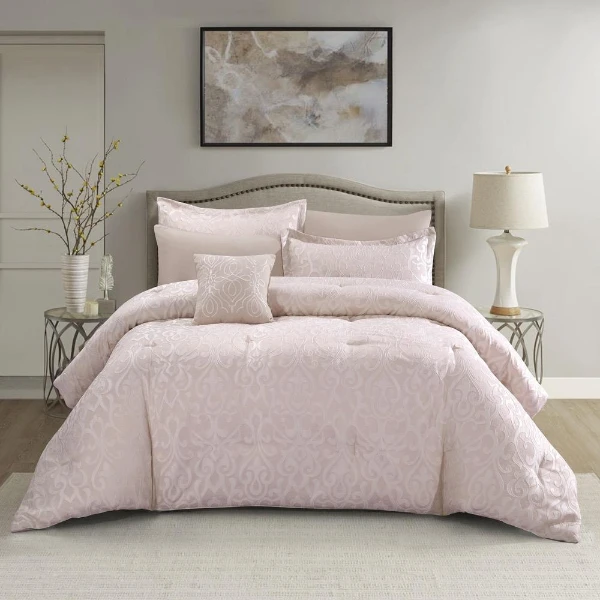 7-Piece King Size Jacquard Comforter Set – Maximos Tea Rose