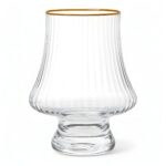 Crystal Ribbed Tulip Glass Cups Gold Rim Set 6 Pieces