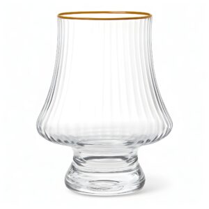 Crystal Ribbed Tulip Glass Cups Gold Rim Set 6 Pieces