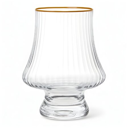 Crystal Ribbed Tulip Glass Cups Gold Rim Set 6 Pieces