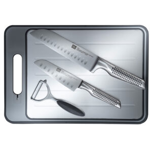 4-piece set of Santoku knives 18/13 cm, peeler and cutting board